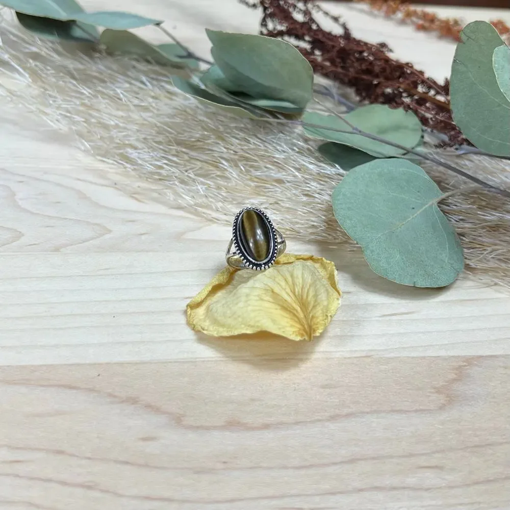 Vintage Clark and Coombs C&C Sterling Silver Elongated Agate Ring Size 4.75